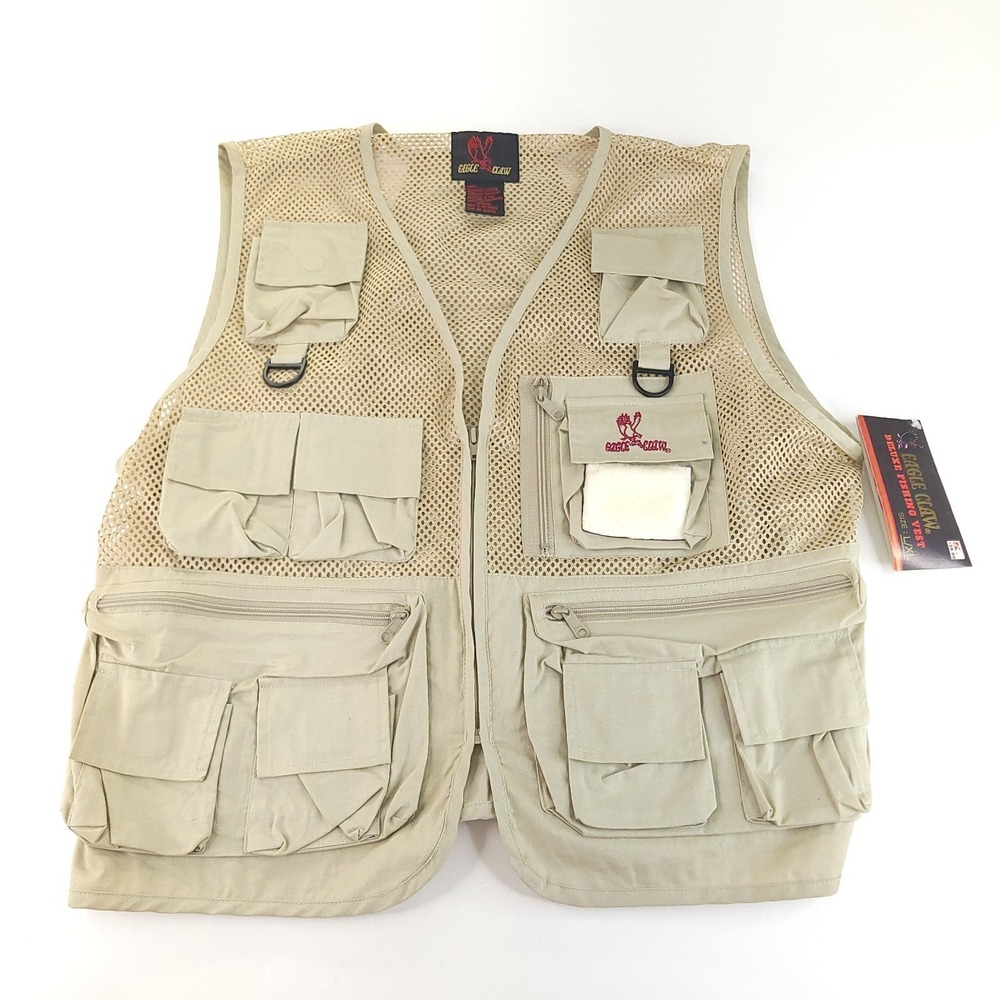 Vintage NOS Eagle Claw Fishing Vest Mens Large / Extra Large L/XL Beige